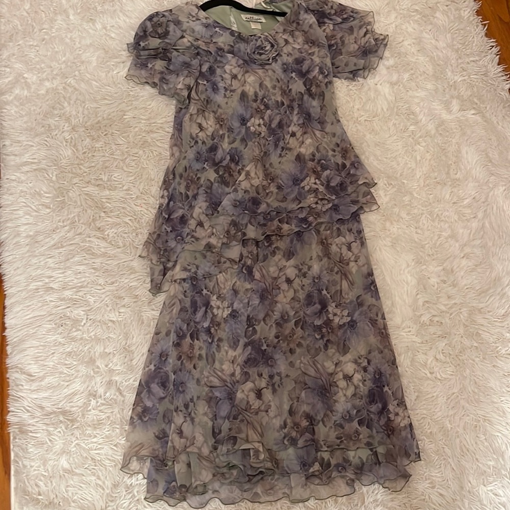 Vintage Cattiva New York Blue Green Floral Maxi Dress